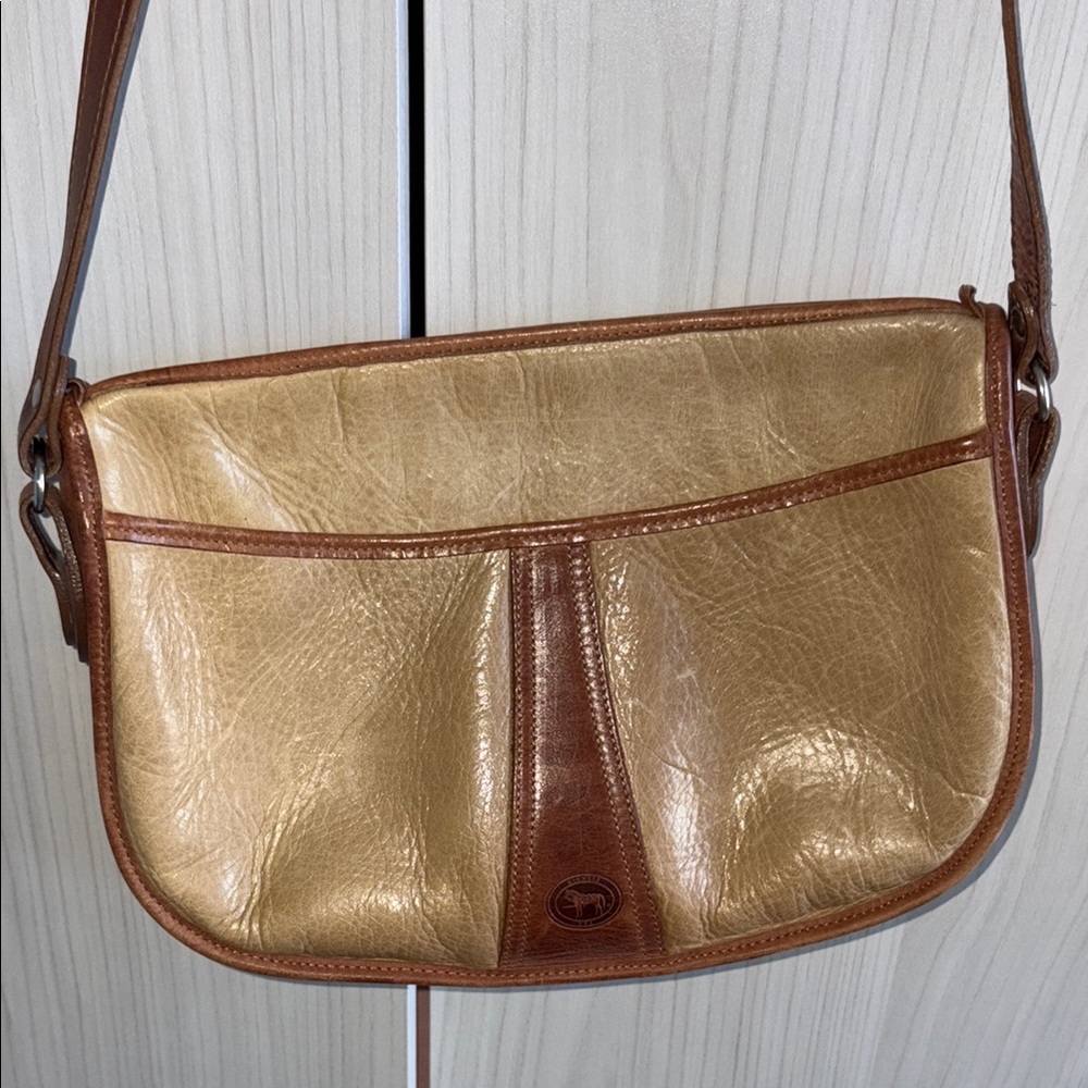 Gold and Brown Leather Shoulder Bag